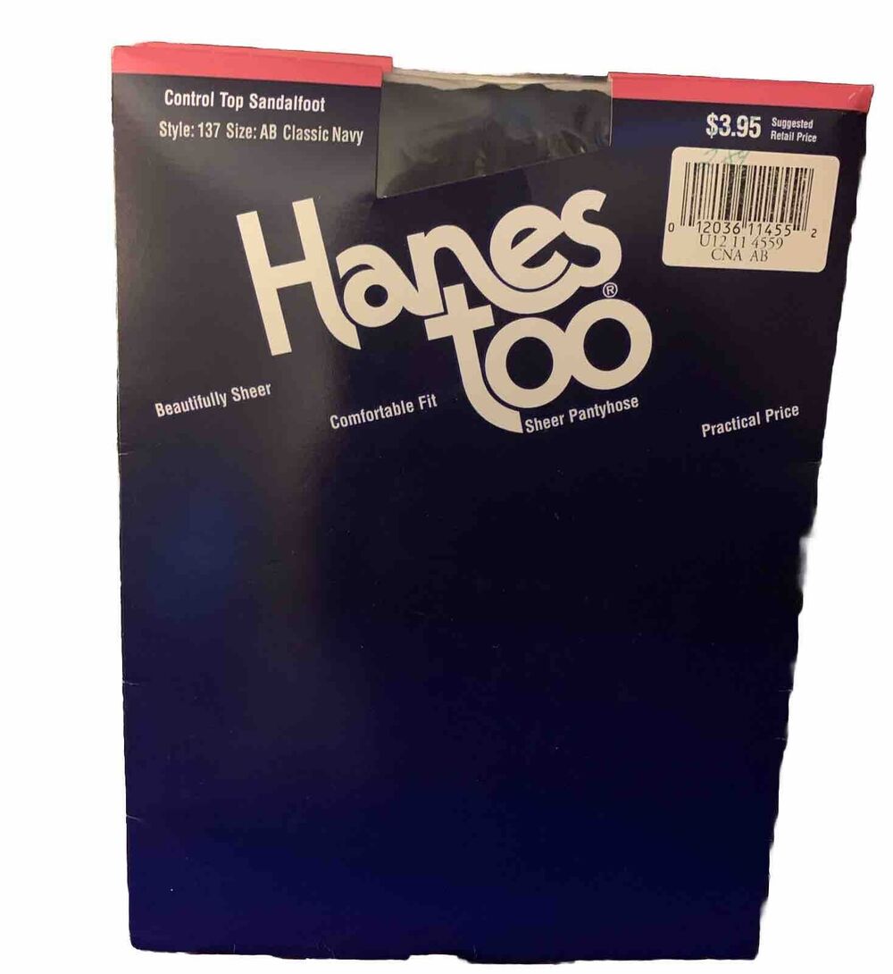 Vintage Hanes Too Control Top Sandalfoot Sheer Pantyhose AB Classic Navy 137